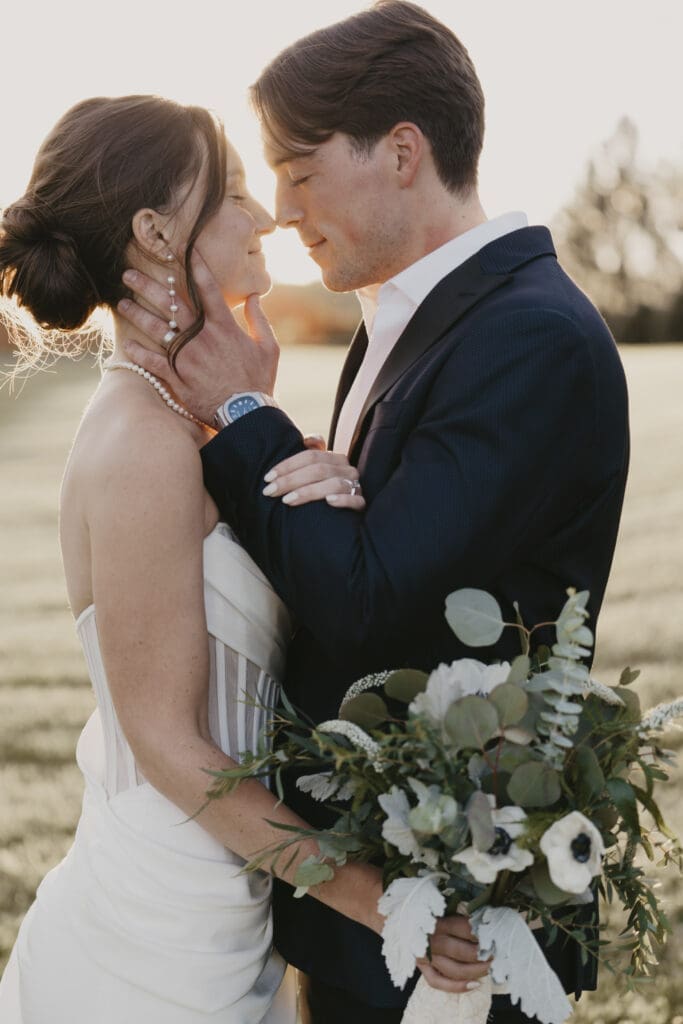 Golden hour bride and groom portrait at Bortner Valley wedding