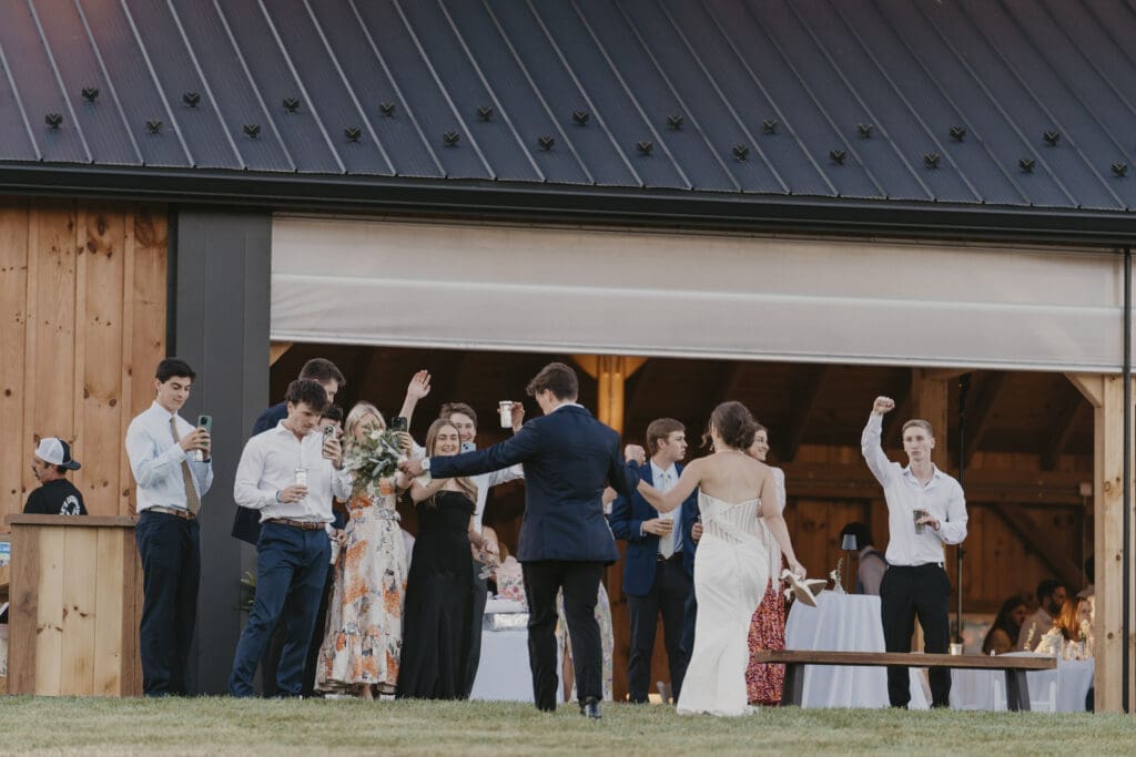 Outdoor wedding reception dancing