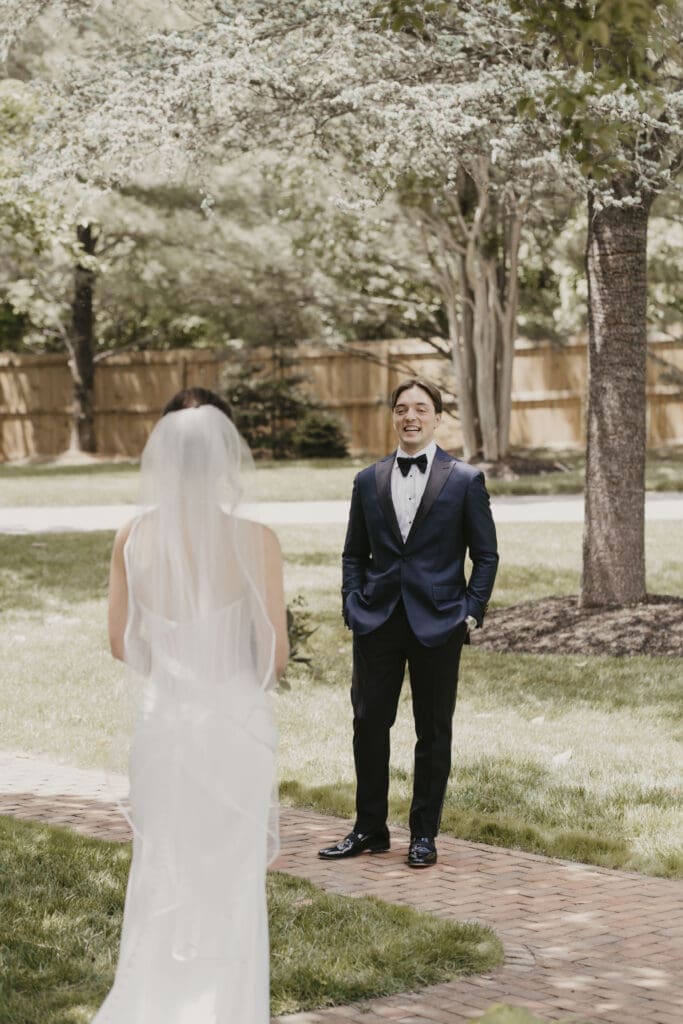 Bride and groom first look at their Bortner Valley wedding