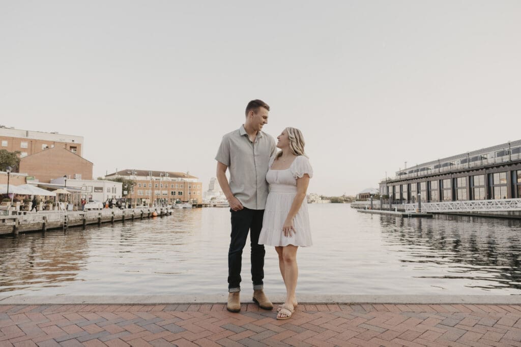 Engagement photo shoot at waterfront at Fells Point, Maryland
