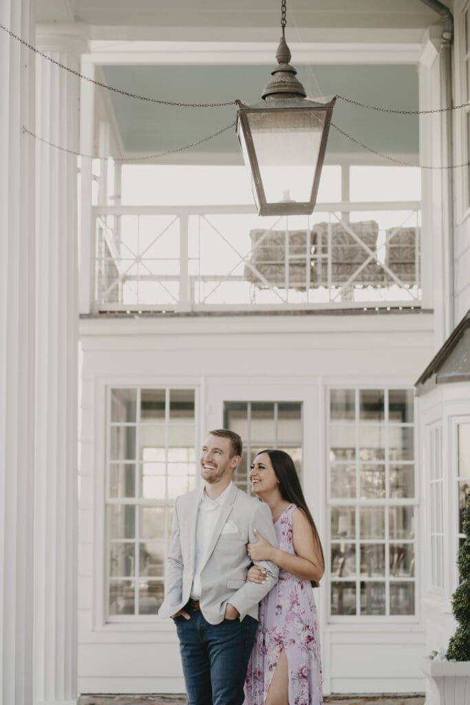 Engaged couple at Bohemia Overlook and Rosewood Farms